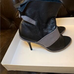 Balenciaga Black and Gray Heeled Peep Toe Boots Sandals
